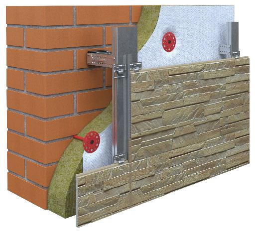 Corner section: wall, insulation, subframe and KMEW panel